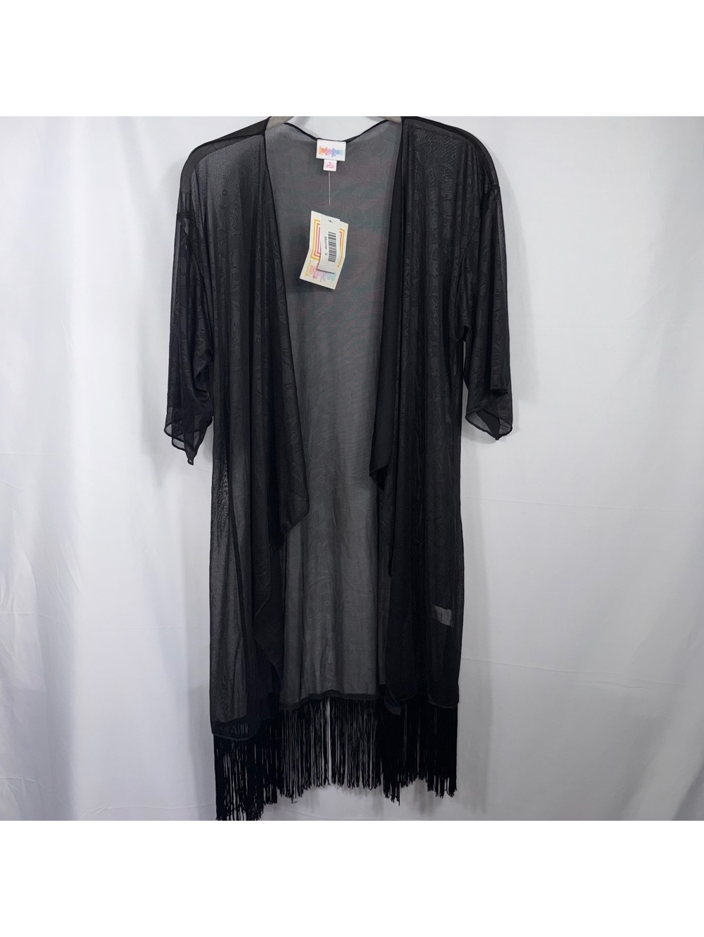 LuLaRoe Monroe S Black Sheer Fringe Kimono NWT